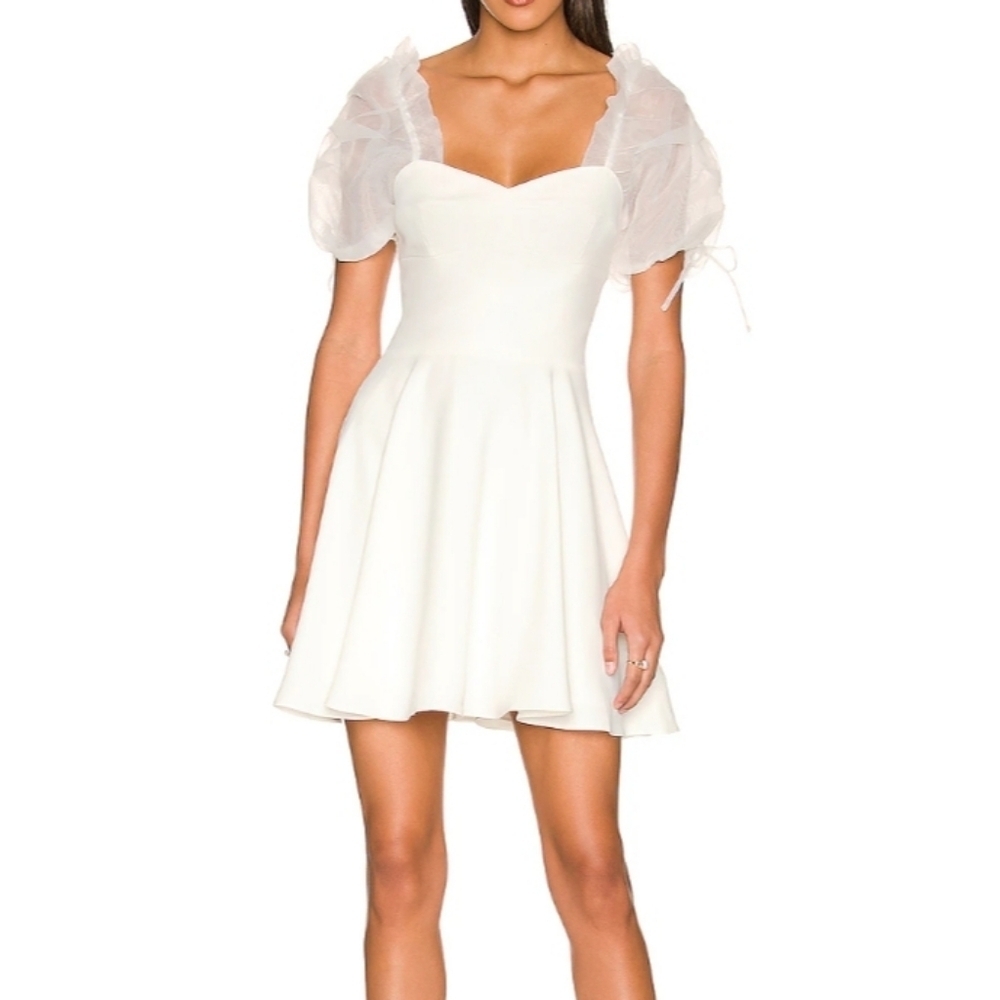 Amanda Uprichard Lovely Mini Dress Puff Sleeves Ivory Size S Coquette